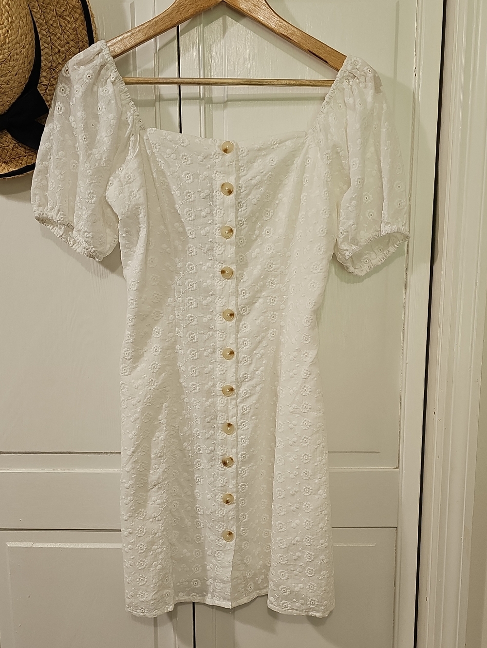 White Eyelet Button-Front Women’s Dress 100% Cotton